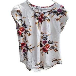 Floral Boutique Size Medium Short Sleeve Chiffon Casual Cottagecore Coquette